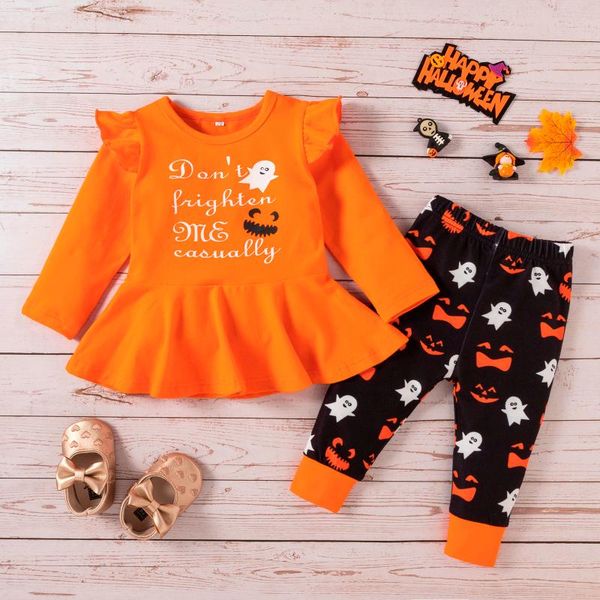 

clothing sets telotuny born cute baby girls clothes set halloween letter cartoon ghost ruffles dress +ghost print pants outfits, White