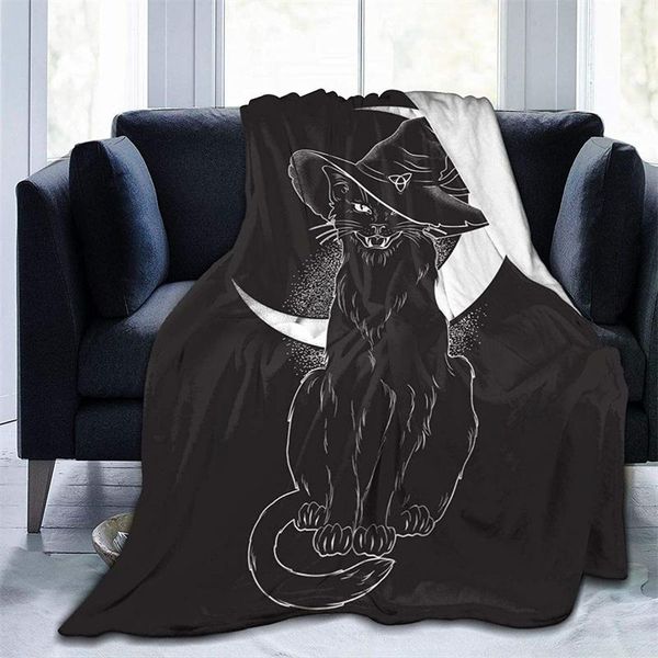 

blankets black cat with pointy witch hat cubre camara green throw blanket 3d print on demand sherpa super comfortable for sofa