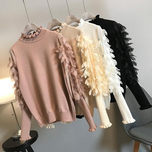 

women's sweaters autumn women sweater outside appliques full sleeves loose o-neck knitted pullovers knitwear ladies causal outwear, White;black