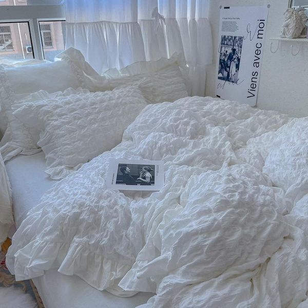 

bedding sets autumn and winter all cotton seersucker four piece set warm comfortable solid color sleepable quilt cover sheet bed skirt