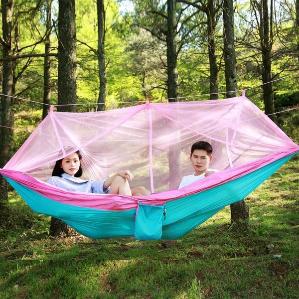 

camping hammock mosquito net portable outdoor garden travel swing canvas stripe hang bed 260*140cm sleeping bags