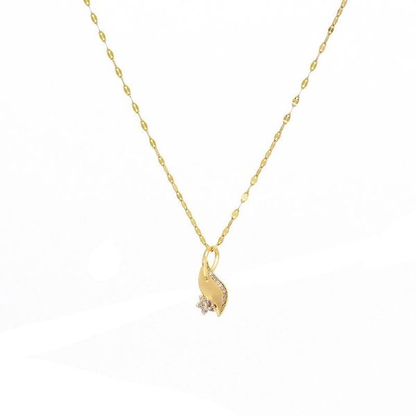 

chains titanium steel necklace female plum blossom diamond one leaf pendant short clavicle chain micro inlaid zircon accessories, Silver