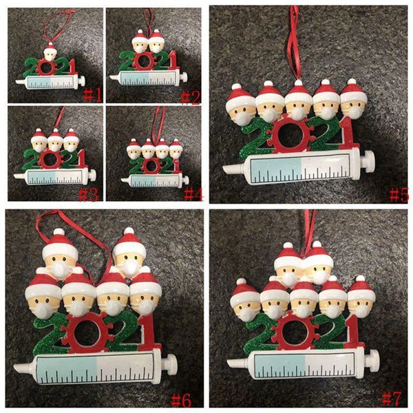 

2021 christmas decoration resin quarantine ornaments family of 1-7heads diy tree pendant with rope dhl newest