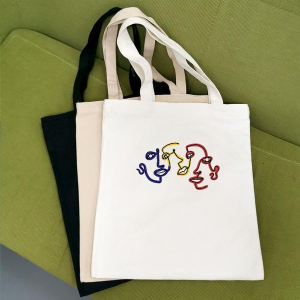 

abstract cartoon print canvas bag girls women's casual vintage ins tote bags black ulzzang chic shopping large