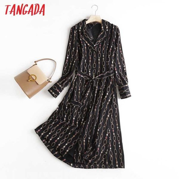 

tangada spring england style office lady fashion elegant chain print party dress women vestidos 6d78 210609, Black;gray