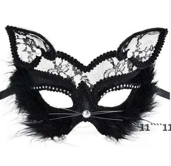 19 * 8 cm Maschere di volpe Maschera di gatto di pizzo sexy PVC Nero Bianco Donne Ballo in maschera veneziano Maschera per feste Maschere divertenti per prestazioni BBF11105