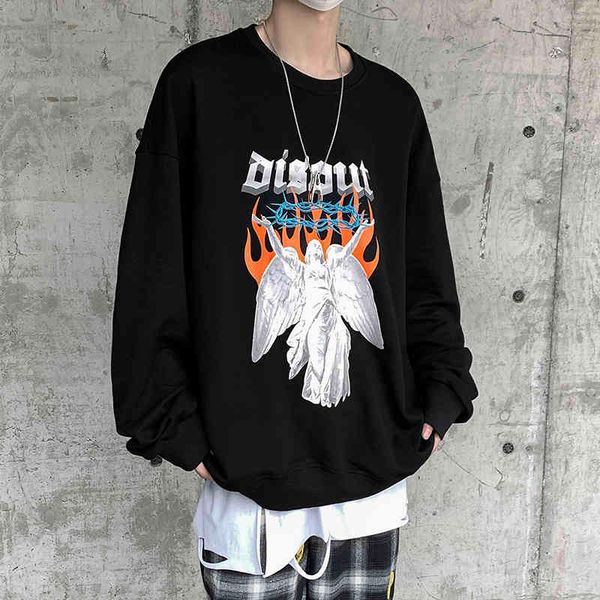 

men's sweaters high street male nightgown european and american hip hop angel wind coming printed high around the neck cdnx, White;black