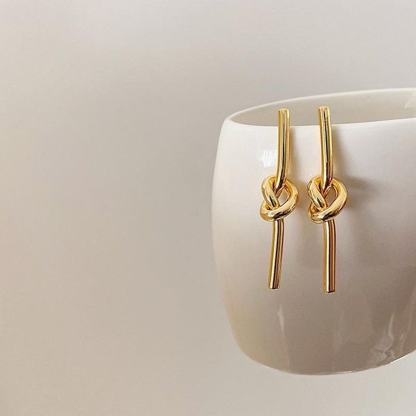 

dangle & chandelier vsnow stylish minimalist gold color huggie knotted earrings for women metal long party instajewelry pendientes, Silver