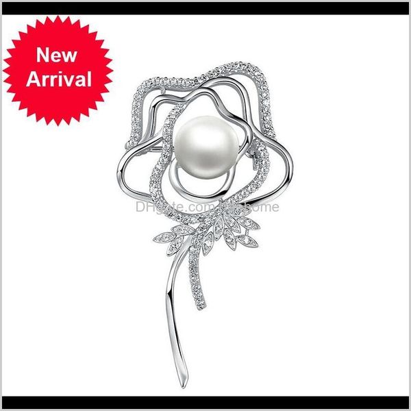 

charm earrings jewelry drop delivery 2021 sinya 925 sterling sier rose brooches for women mother with 10dot5-11mm natural pearl valentines d, Golden