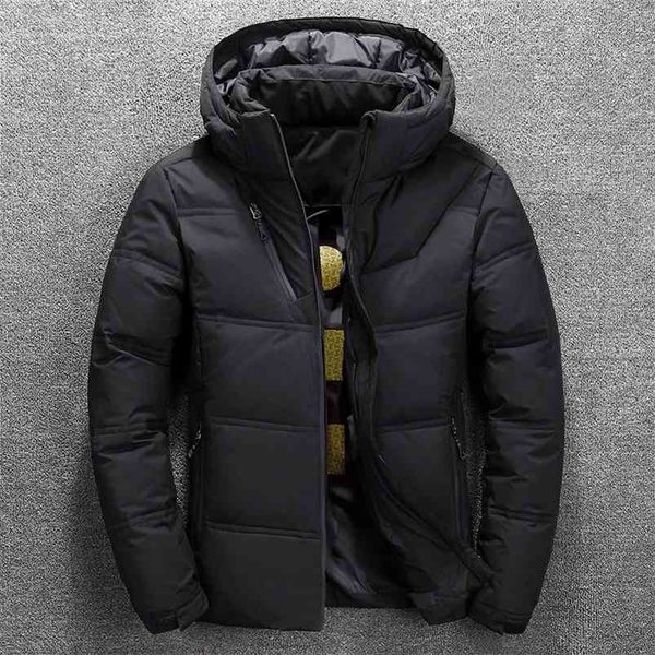 

winter down coat men's thick warm white duck down parkas jacket men snow parka jacket overcoat windbreaker hooded warm parkas 210818, Black
