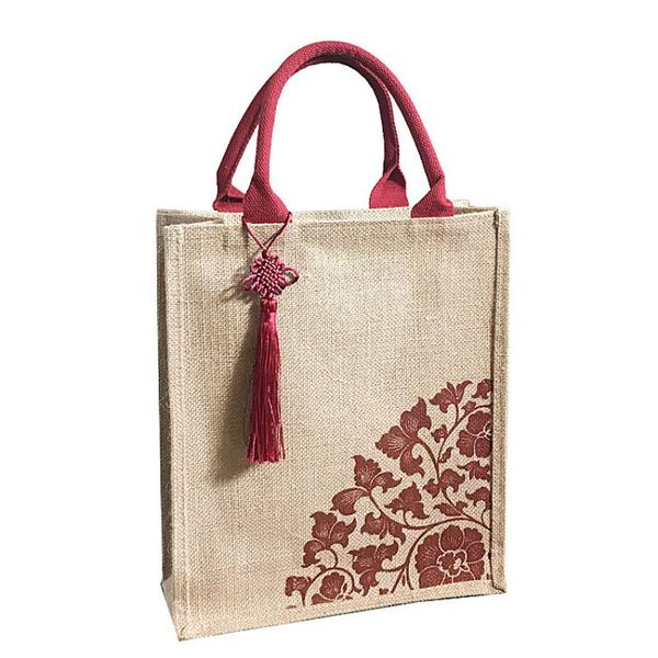 

supply imitation linen backpack bag portable shopping gift jute retro omvjj