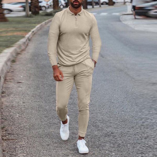 

men's tracksuits 2021 mens causual suit solid clothes fashion 2 pcs set men turn-down collar zipper and drawstring pants sets streetwe, Gray