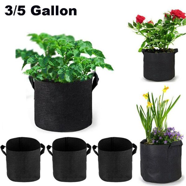 

planters & pots 5pcs 3/5 gallon fabric potato grow bags tomato plant garden vegetable planter container pot gardening