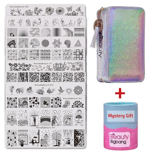 

nail art kits 10pcs/set beautybigbang stamp template image plate kit stencil stamping plates & bag with gift
