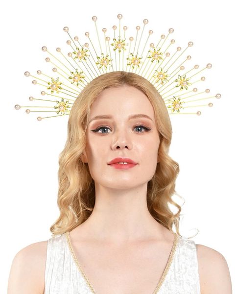 

hair clips & barrettes goddess crown gold headpiece boho wedding spiked sunburst mary headdress, Golden;silver