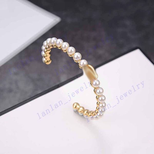 

l-c11 designer bracelet women's pearl double letter logo opening bracelets luxury jewelry wholesale, Golden;silver