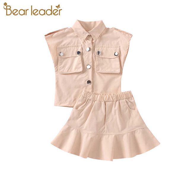 Bear líder meninas moda vestuário sólido conjuntos verão bebê fresco top e babados saias saias roupas casuais roupas 2-6y 210708