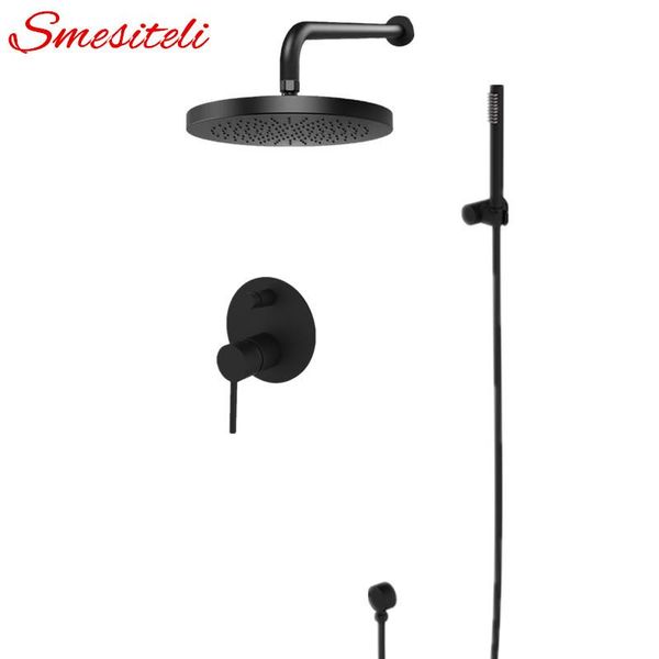 

wall mount brass bathroom shower set black rainfall head & handheld solid holder diverter kit sets