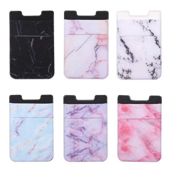 

card holders 1pc marble pattern elastic mobile phone wallet sticker adhesive pocket credit id holder fashion cellphone accessories 2021, Brown;gray