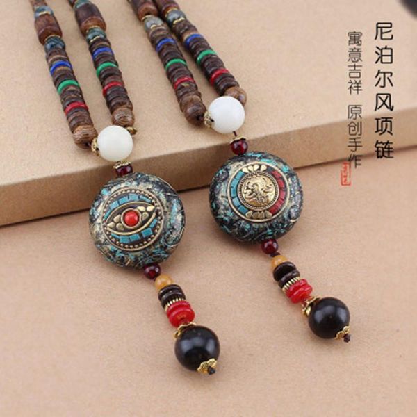 

pendant necklaces vintage ethnic style towernepal sky eye wooden bead pendants & statement nepal necklace women men jewelry, Silver