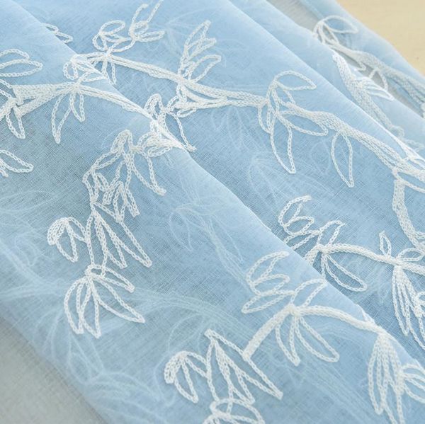 

curtain & drapes modern blue tulle embroider leaves on the window door sheers for bedroom living room