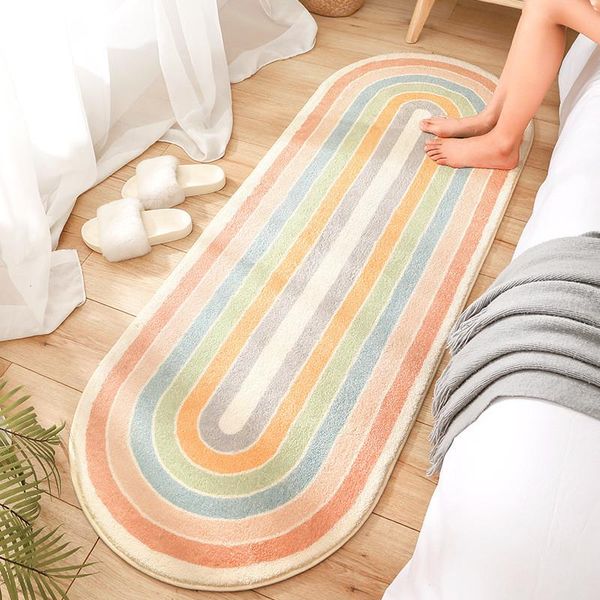 

carpets ins style rainbow printed home bedroom bedside carpet floor mat living room sofa coffee table long non-slip rugs