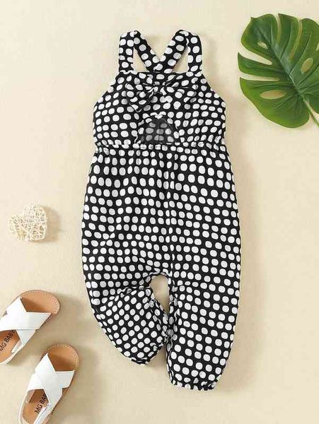 

baby polka dot cut out bow front crisscross back cami jumpsuit she, Blue