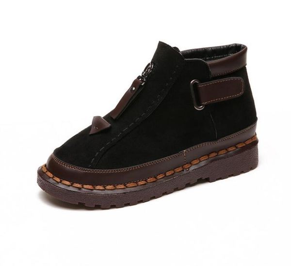 

women boots autumn winter classic zipper snow ankle suede warm fur plush shoes 35-43, Black