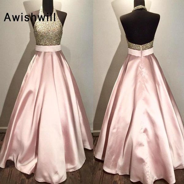 

party dresses women pluse size halter beadings satin long evening 2021 backless a line formal dress sexy, White;black