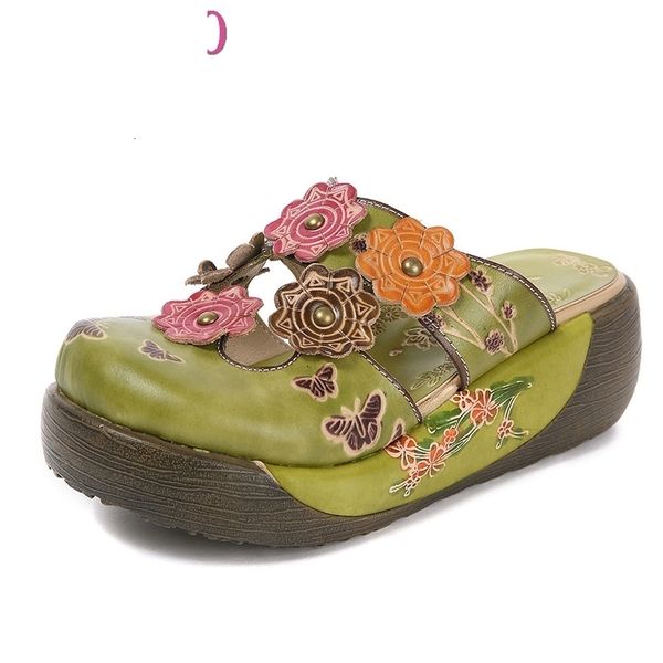 

sandals flower slippers genuine leather shoes handmade slides flip flop on the platform clogs for women woman dzds, Black