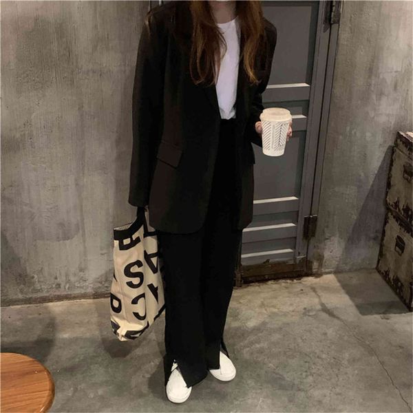 

women's two piece pants hzirip black elegant suits 2 sets loose office uniform femme ol formal blazer straight autumn chic business tb0, White