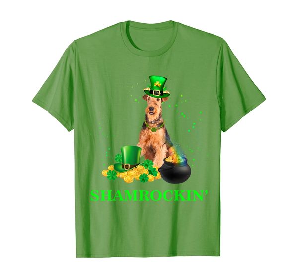 

shamrockin' airedale terrier st patricks day tshirt dog, White;black