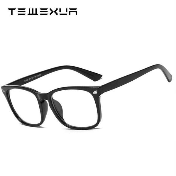 

fashion sunglasses frames tewexua brand classic retro anti-blue light eyeglasses frame men transparent plastic reduce cell phone radiation, Black