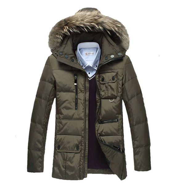 

men's down & parkas winter duck coat men thickness jacket fur collar hoodies slim casual warm snow overcoat 402g, Black