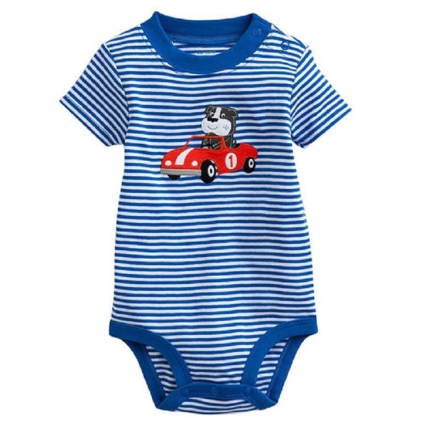 

100% cotton baby bodysuits short sleeve summer boys clothes blue stripe dog bebe jumpsuits newborn clothing 210413