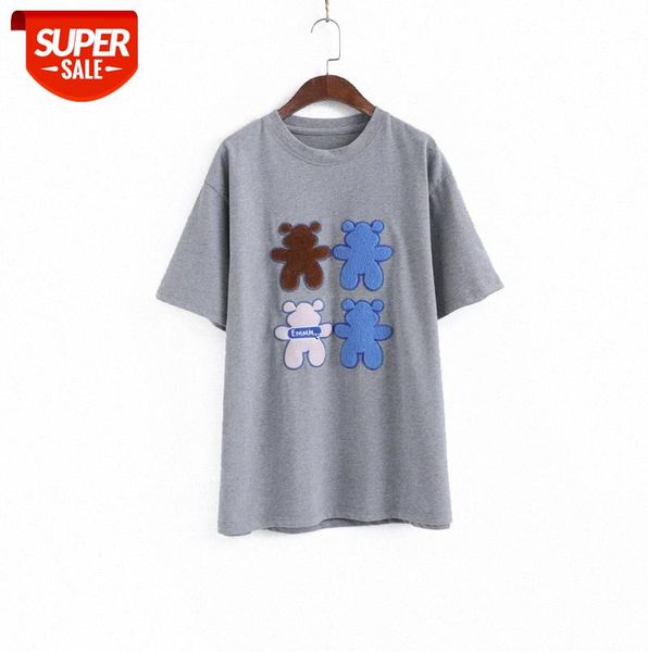 

li zhiqi short-sleeved t-shirt women velvet western cute bear korean style loose pullover 110347 #q37e, Black;gray