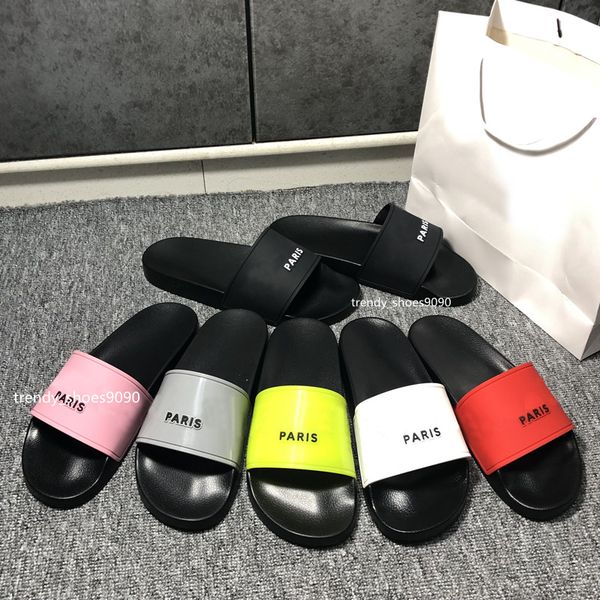 

[with box] paris fashion slippers mens womens flip flop summer rubber sandals beach slide scuffs indoor shoes size eur36-46, Black