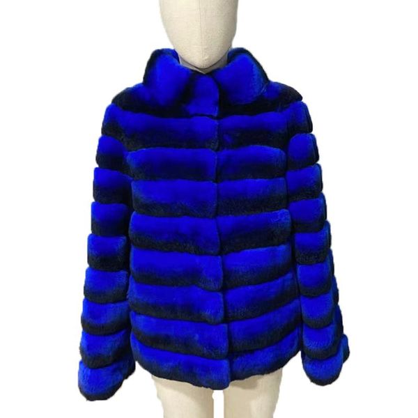 

women's fur & faux coat 100% real rex jacket winter warm fashion outerwear 2021 -style female overcoat stand collar, Black