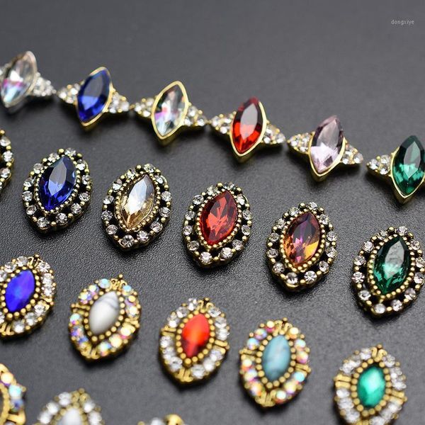 

100pcs ancient gold crystal marquise studs 3d horse eye rhinestones strass nail art decorations supplies charms arrive 20211, Silver;gold