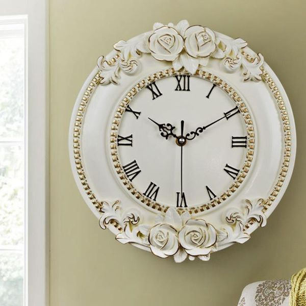 

quiet resin kitchen rose flower wall clock home decor bedroom retro room restaurant el office european style craft clocks