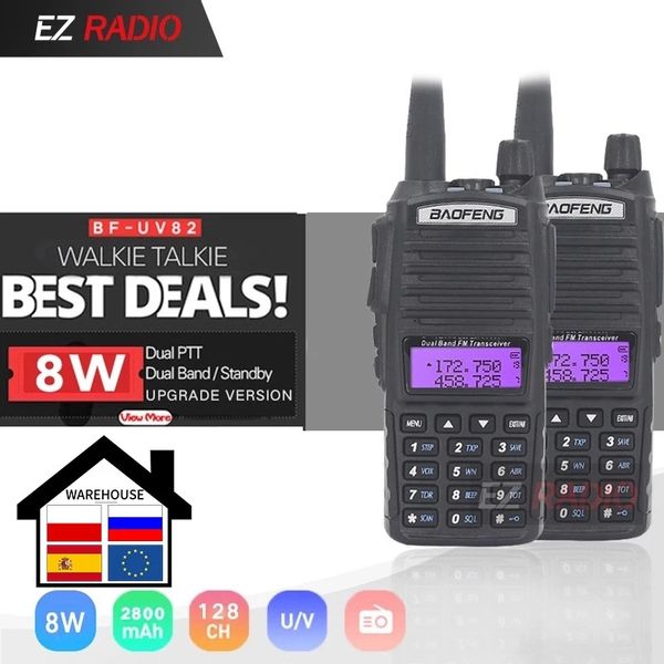 Baofeng -82 8w walkie talkie 2 pcs poderoso optionl 5w boafeng 82 walkie-talkies 10 km ham rádio dual ptt 5r 9r uv-5r