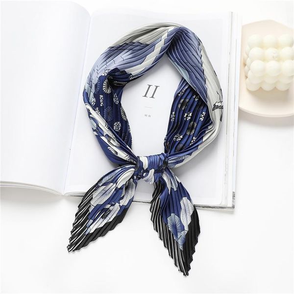 

scarves 2021 retro square scarf for women crinkle satin silk shawl hair wraps print headband neckerchief female foulard hijab bandana, Blue;gray