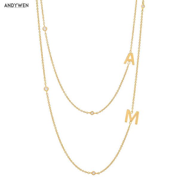 

andywen 925 sterling silver gold plain pendant choker charm initial a m necklace 26 letter women fine jewelry alphabet