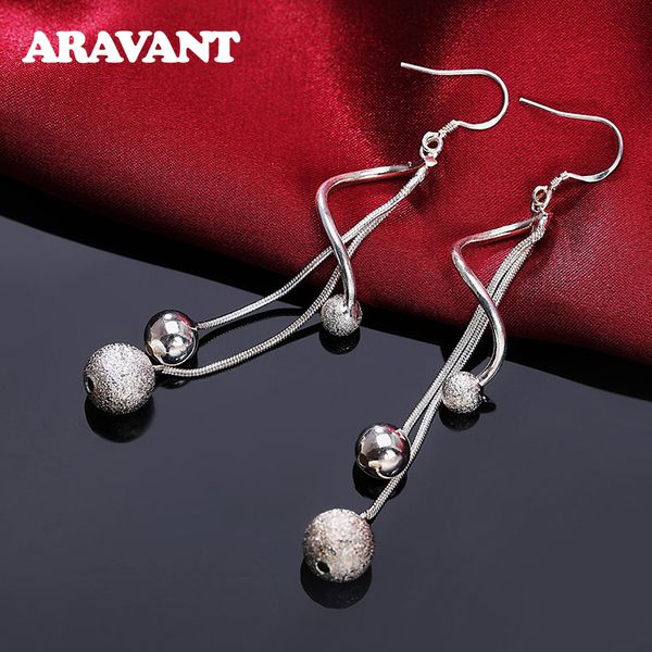 

silver dangle earrings women twist sanding smooth balls long snake chains hanging drop earring wedding jewelry
