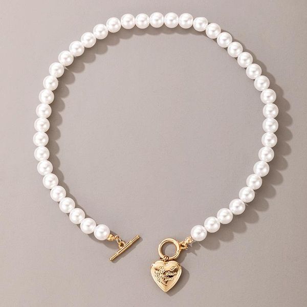 

charm female pearl necklace vintage jewelry women simulate beauty head heart pendant choker wedding gift necklaces, Silver