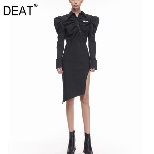 

spring and autumn turn-down collar puff sleeves full length asymmretrical velvet backless dress wp00301l 210421, Black;gray