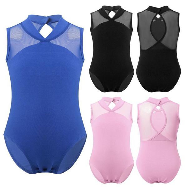 

stage wear kids sleeveless mesh patchwork gymnastics leotard baby girls ballet dancewear children performance classical dance costume m86k, Black;red