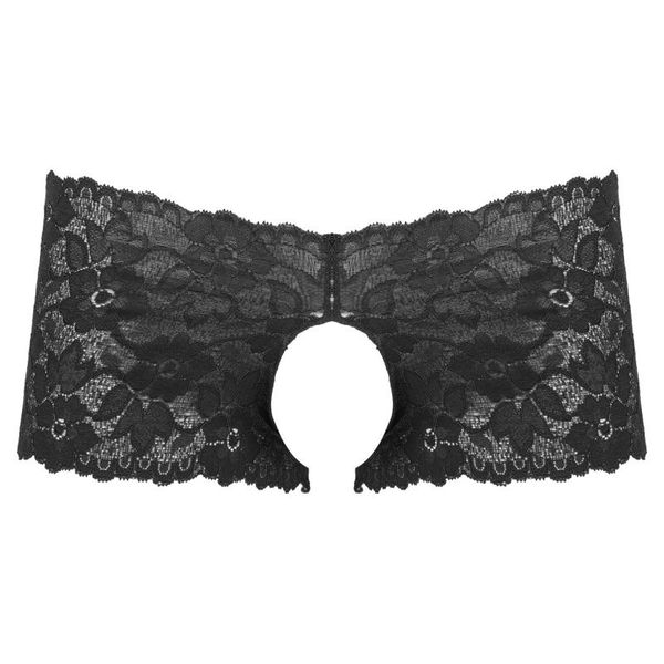 

underpants mens low waist crotchless underwear floral lace hollow out solid color sissy gay panties erotic lingerie briefs, Black;white