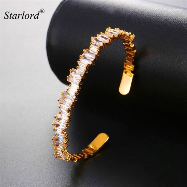 

bangle starlord with + cubic zironica irregular border design gold/silver color trendy bracelet jewelry for women h25551, Black