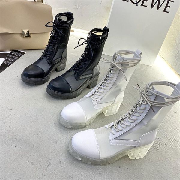 

boots transparent crystal bottom women's summer thin section breathable 2021 wild ins mid-tube height-incr, Black